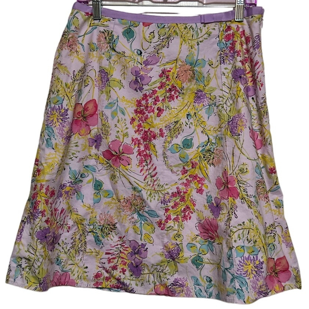 Rafaella Women's Lavender Yellow Pink Floral Lined Skirt Side Zipper Size 18W